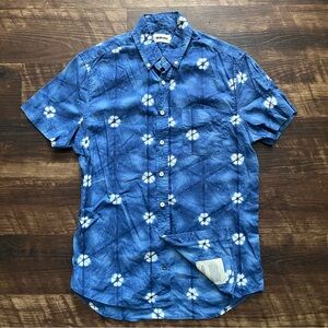 Taylor stitch Teresa Misagal Dailola blue Hawaiian button front shirt Sz 38 Sm
